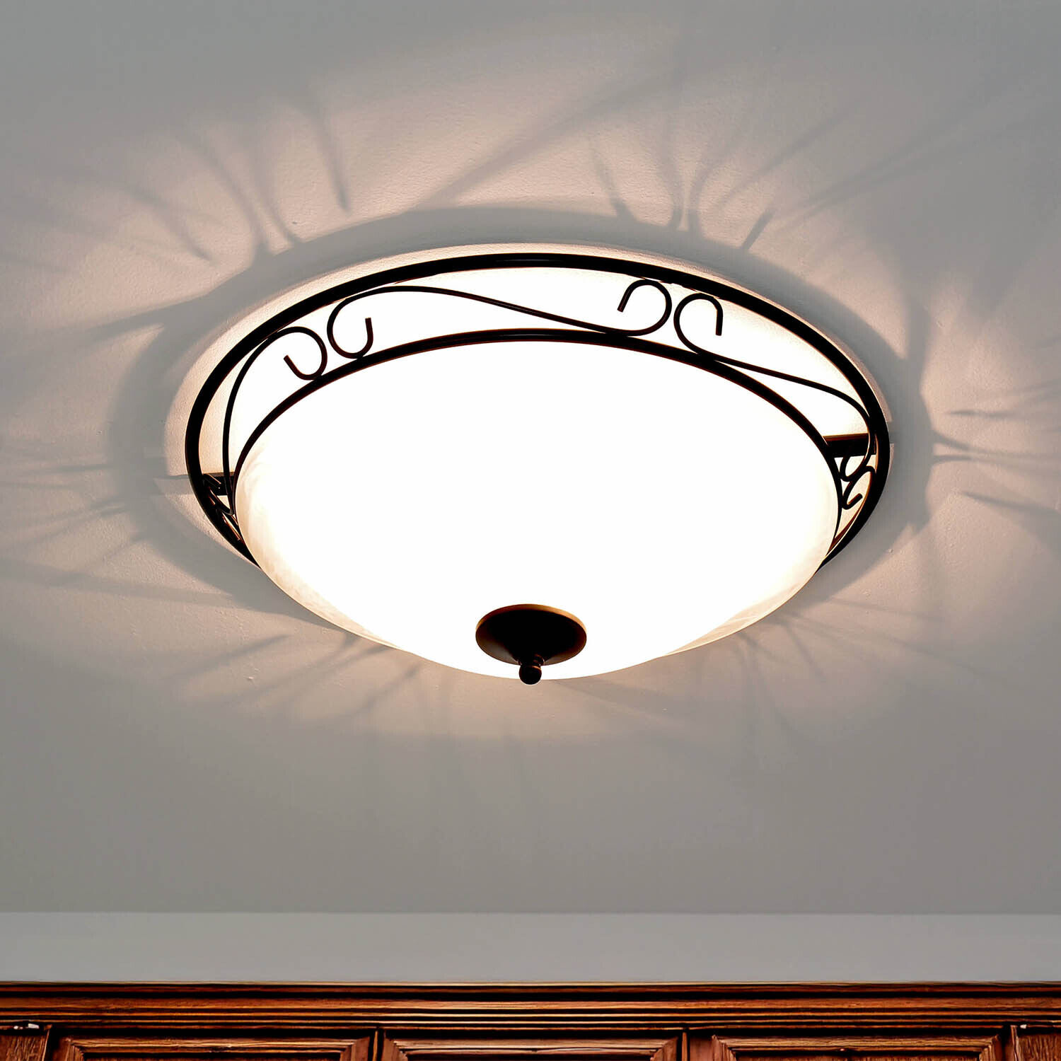 Plafonnier rond rustique Ø47cm verre ATHEN