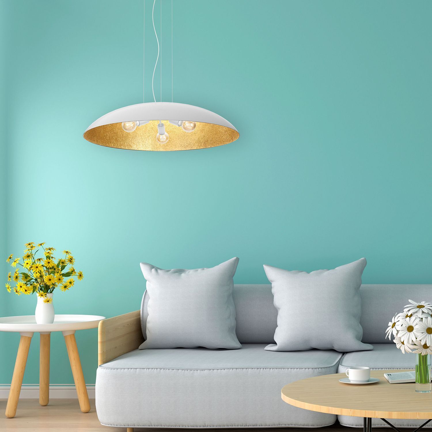 Grande lampe à suspendre tissu E27 blanc or Ø100 cm rond Kissen, Dekoration für Zuhause, Wohnzimmer, Innenarchitektur, Kopfkissen