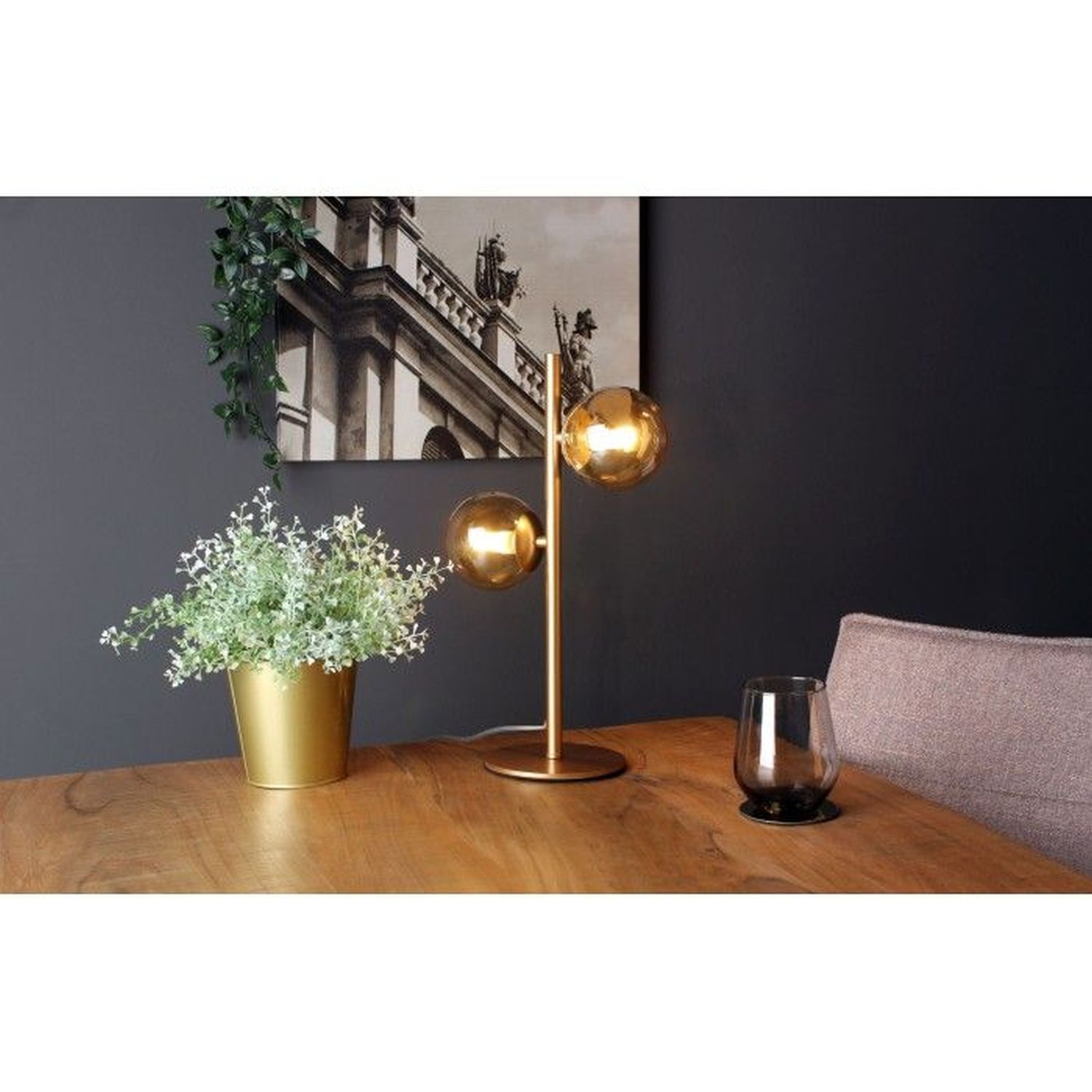 Lampe de table métal verre 23 cm rétro en laiton