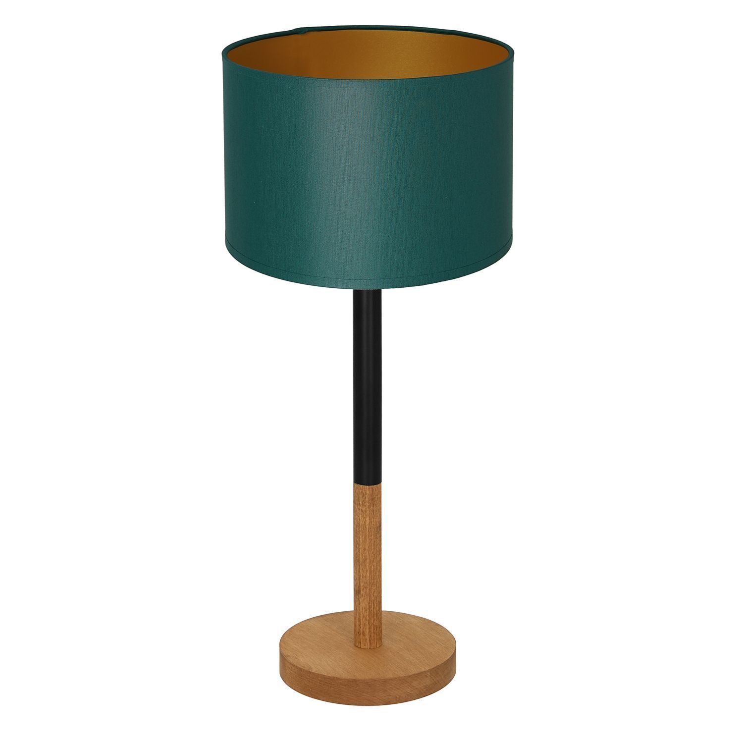 Lampe de chevet bois tissu noir pétrole or 56 cm