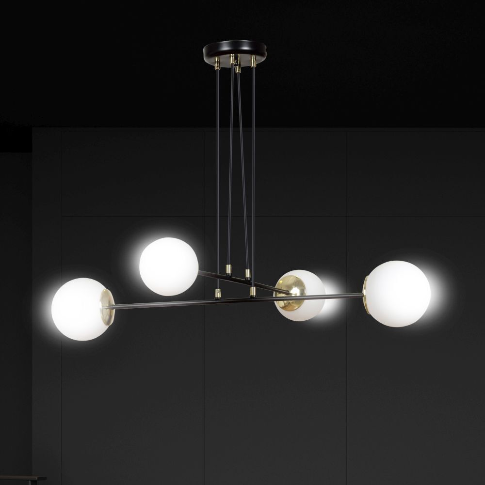 Lampe à suspendre Boule Abat-jour réglable Noir Blanc 4x E27