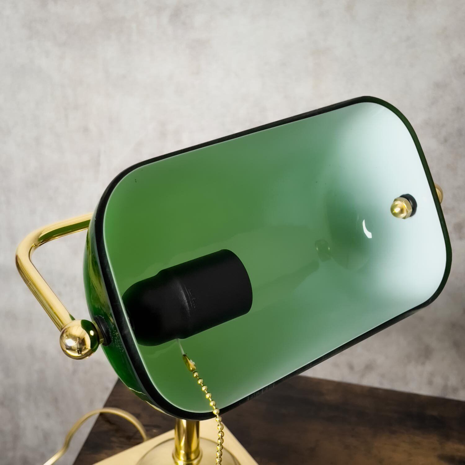 Lampe de banquier E27 34 cm laiton verre interrupteur à tirette orientable Lampe, Beleuchtung