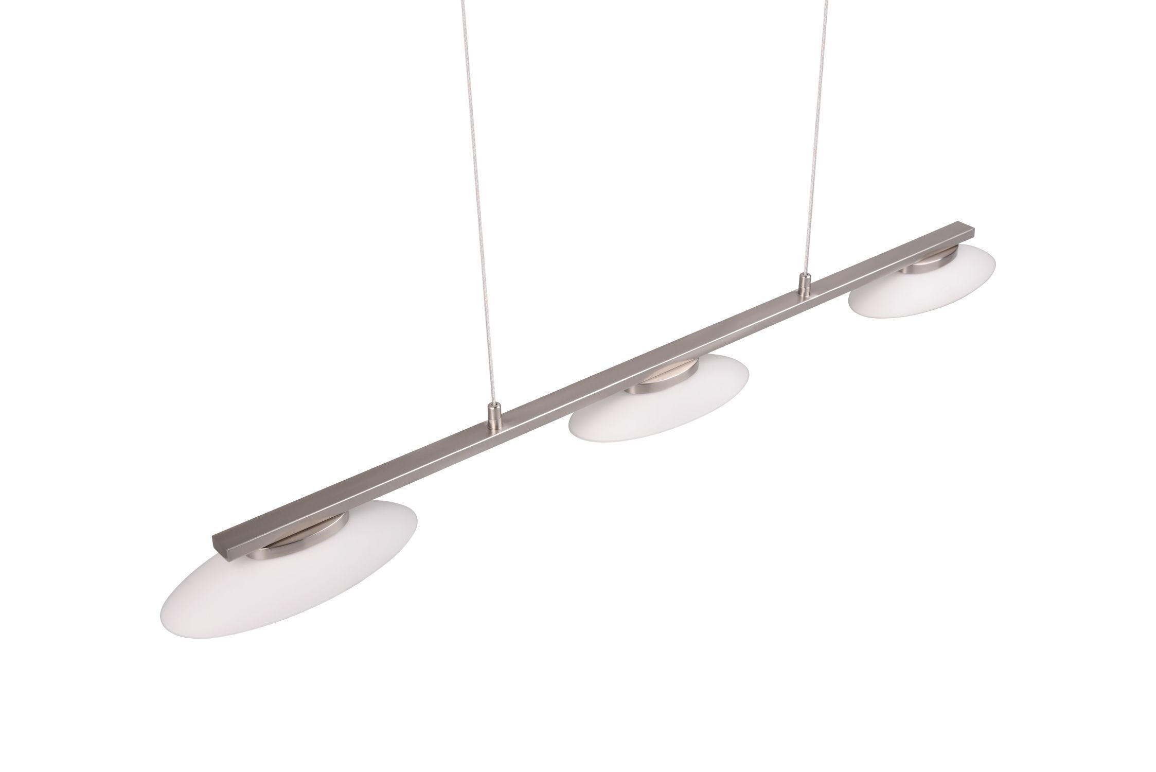 Suspension LED métal verre nickel 3 flammes 102 cm