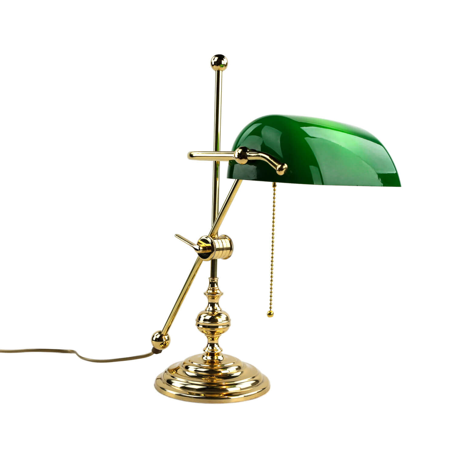 Lampe de banquier vert en laiton véritable poli