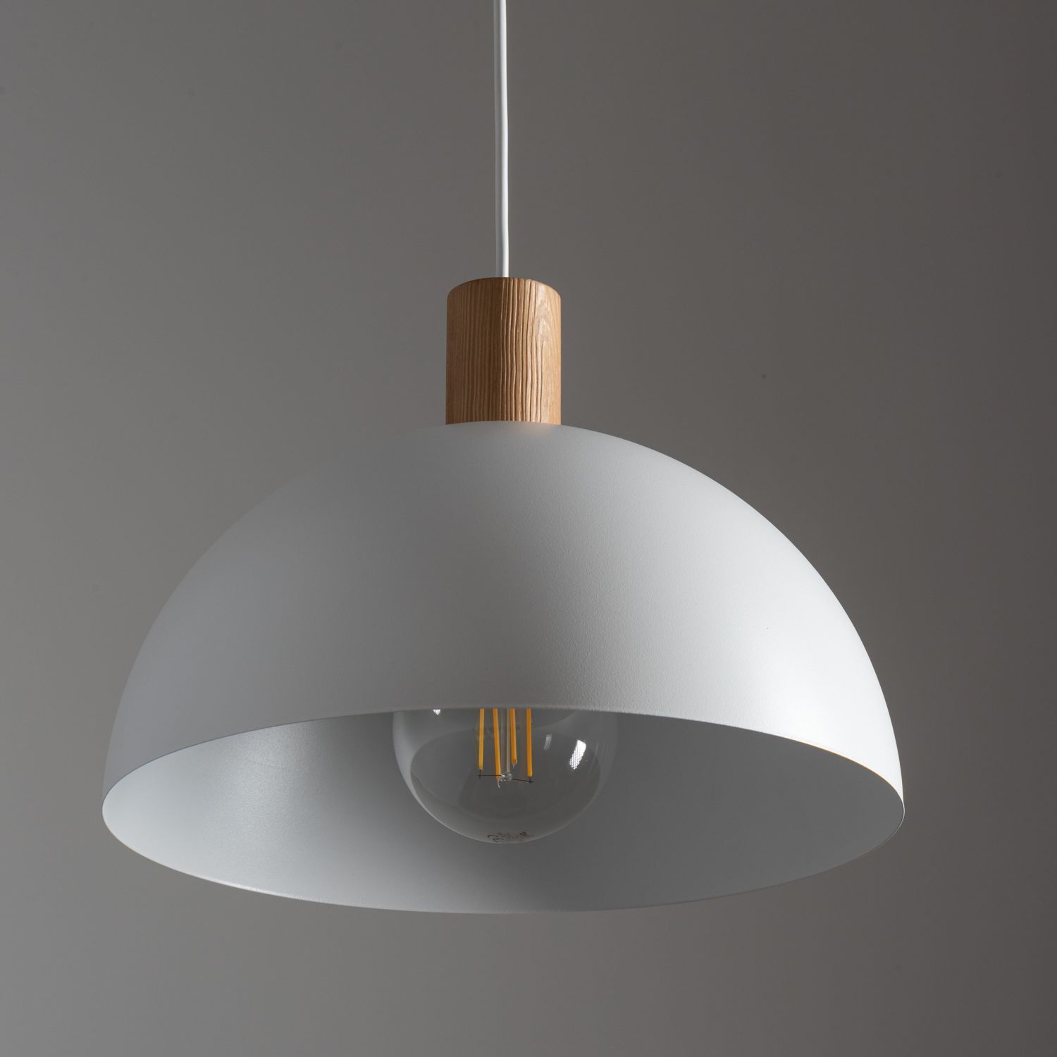 Lampe à suspendre Blanc Scandinave Métal Bois Ø 33,5 cm E27