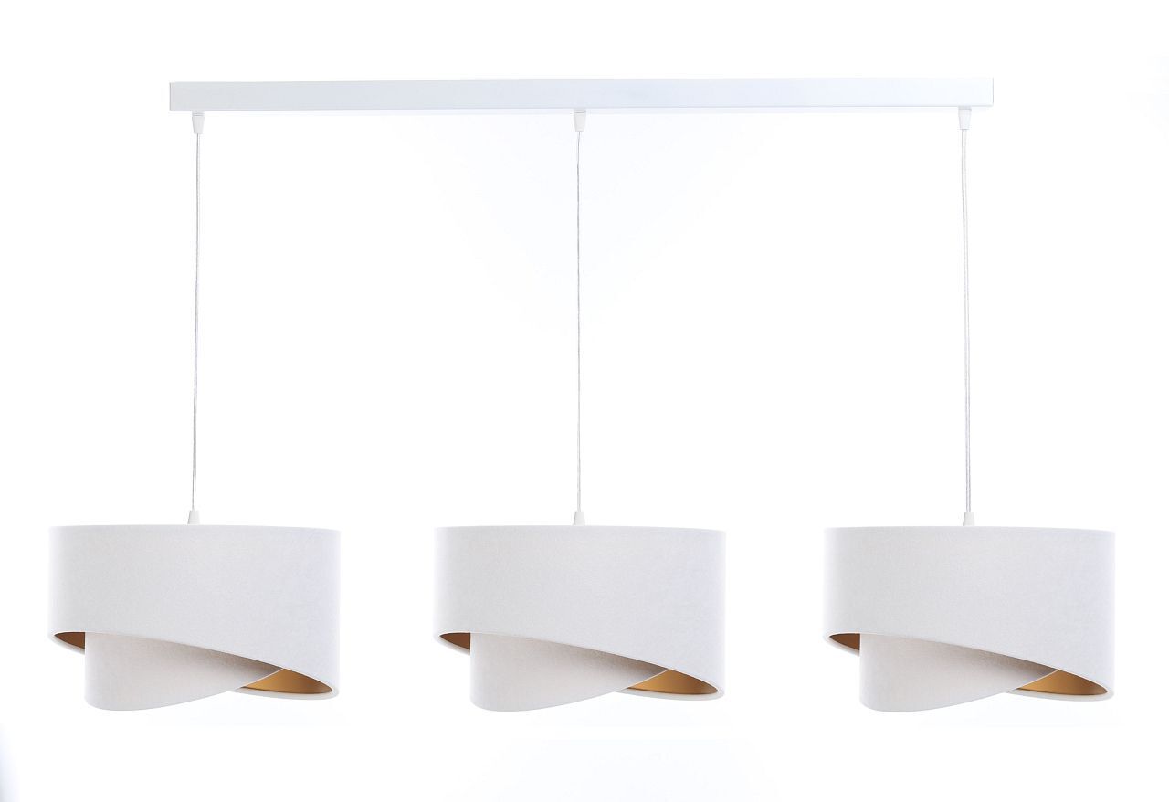 Suspension tissu 3 flammes blanc or E27 aspect velours