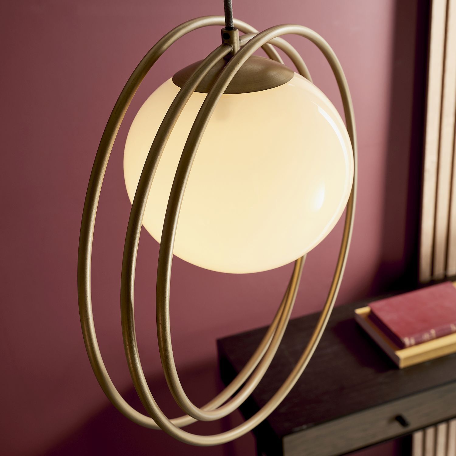 Lampe à suspendre verre métal double abat-jour E27 or blanc WHITBY
