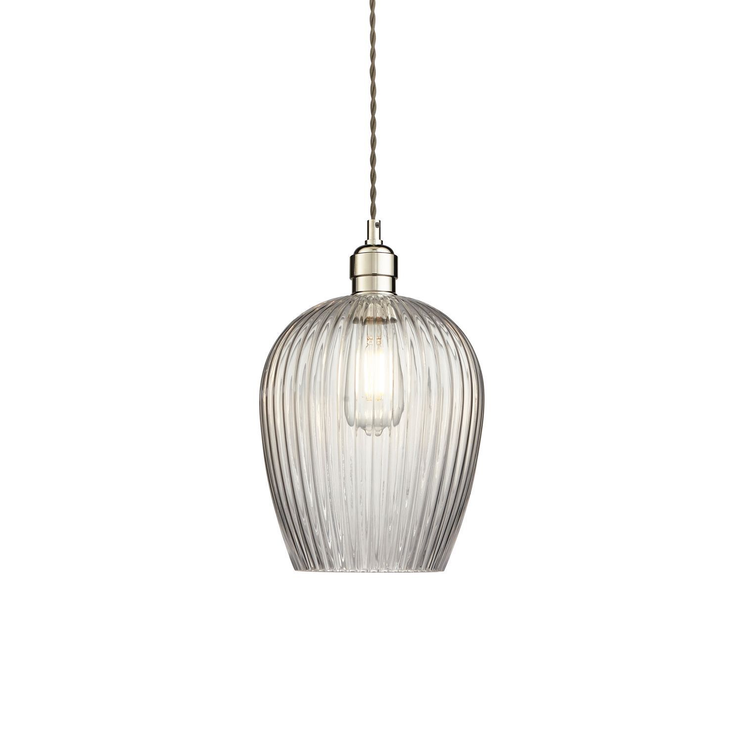 Lampe à suspendre verre cannelé métal Ø 21 cm nickel brillant E27