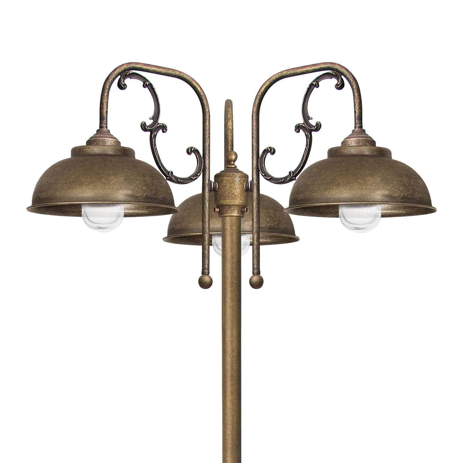 Lampadaire extérieur IP44 210 cm 3-flamme E27 laiton massif