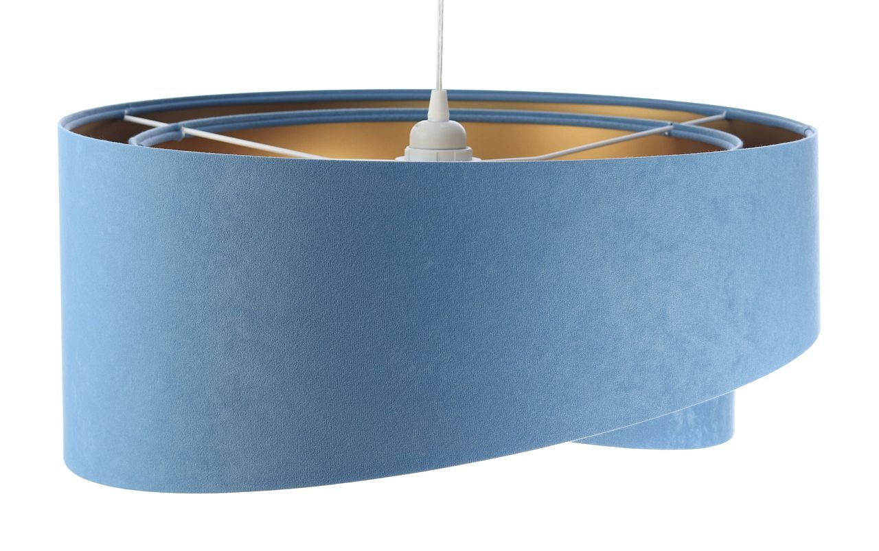 Suspension ronde D : 50 cm E27 Bleu Or Tissu aspect velours
