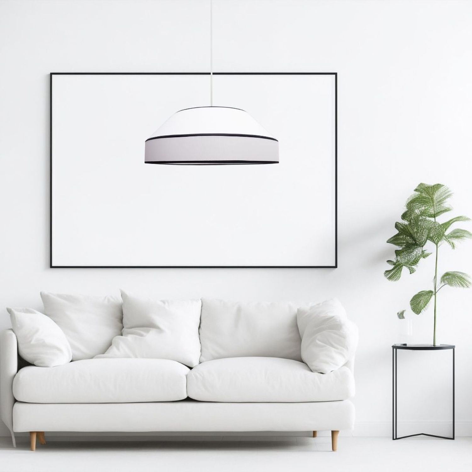 Suspension ronde en coton blanc E27 L:45 cm