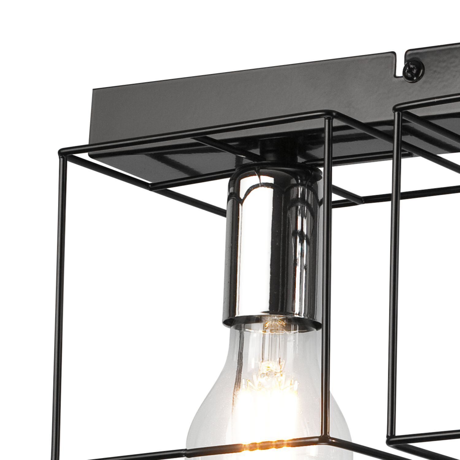 Plafonnier Métal Noir Chrome L : 30 cm carré 4 flammes