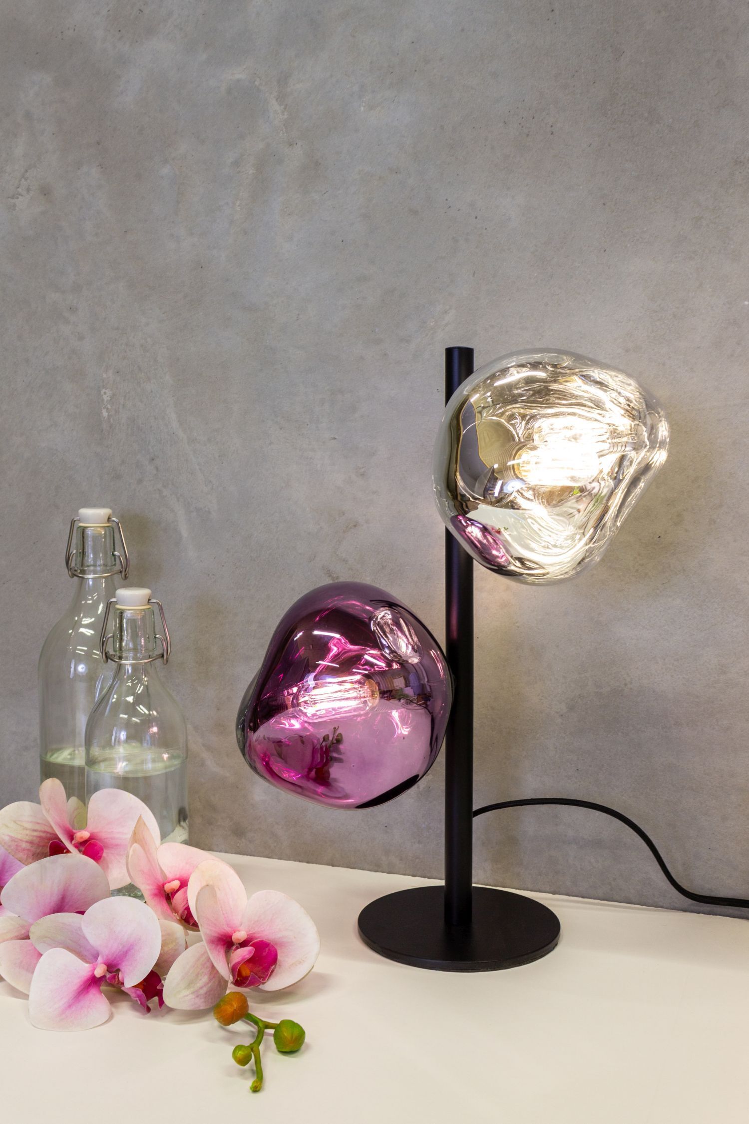 lampe, tischlampe, Glassschirm, Metallbasis, Dekoration