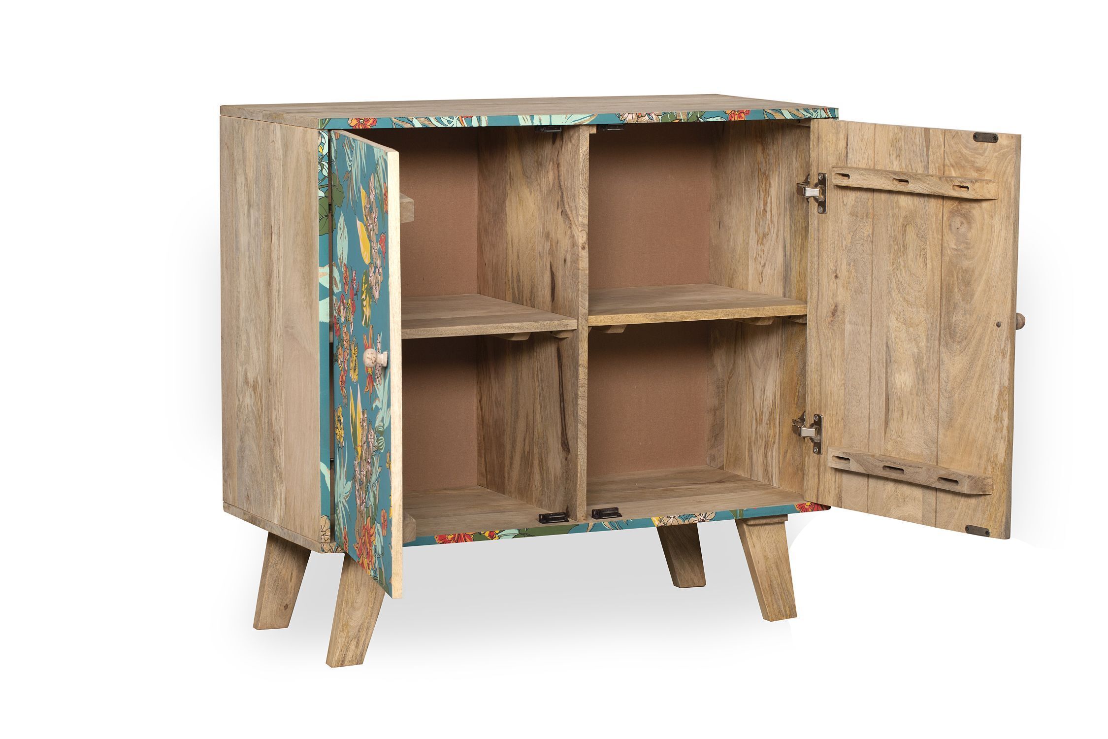 Florales Sideboard Bunt Türkis aus Mangoholz MDF B: 90 cm Moebel, Anrichte, Schrank, Kabinett, Holz