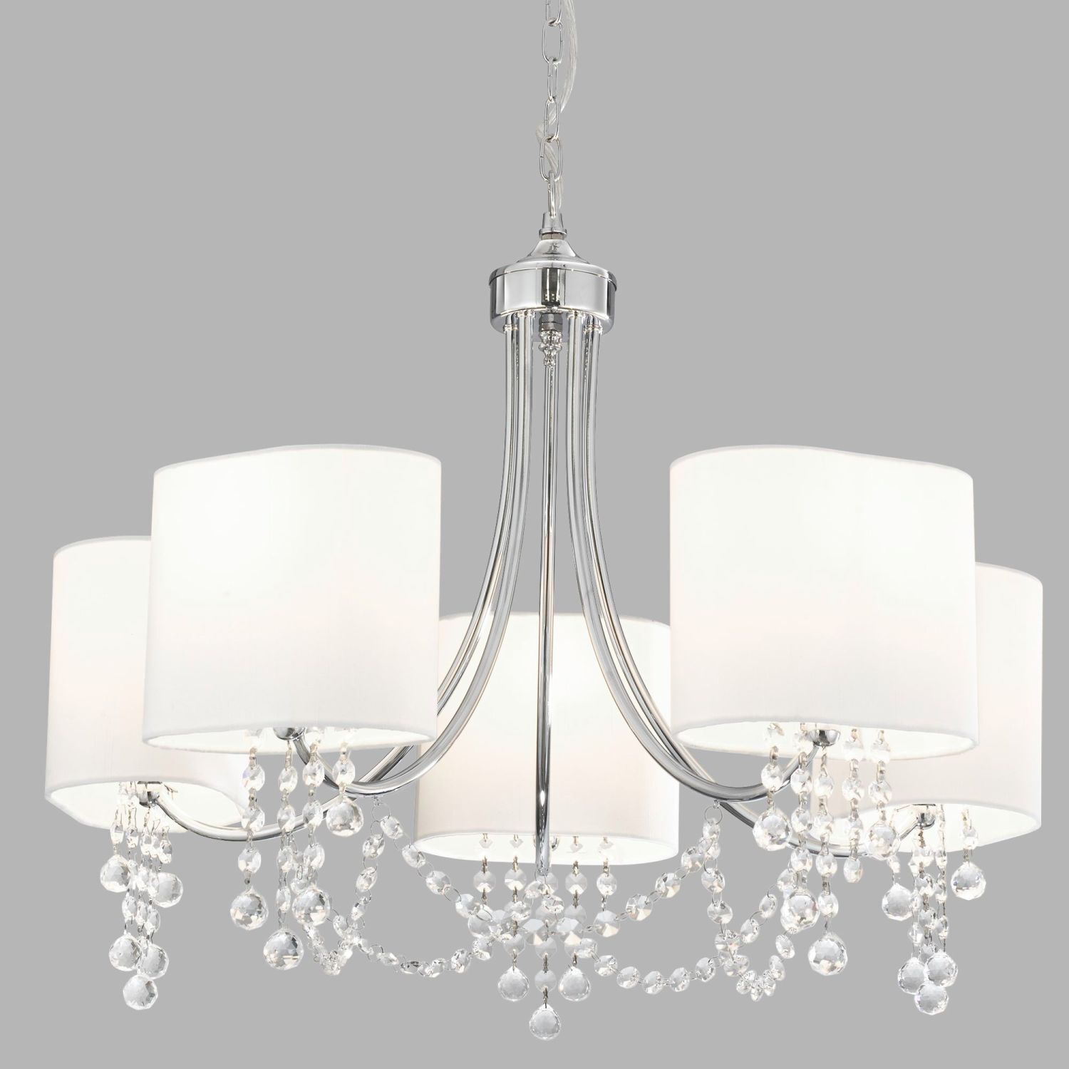 Lustre avec abat-jour 5x E14 Chrome Blanc Tissu Métal