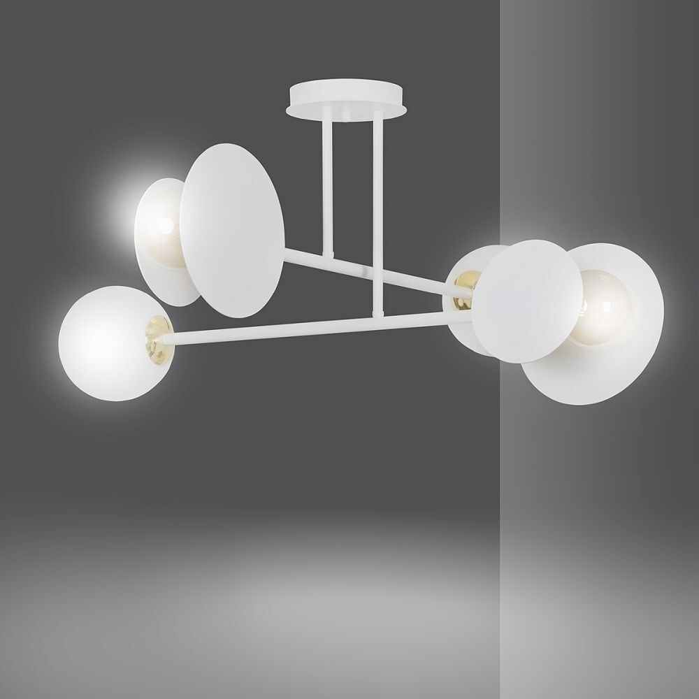 Plafonnier Moderne Blanc Métal Verre 4x E27 KENZIE