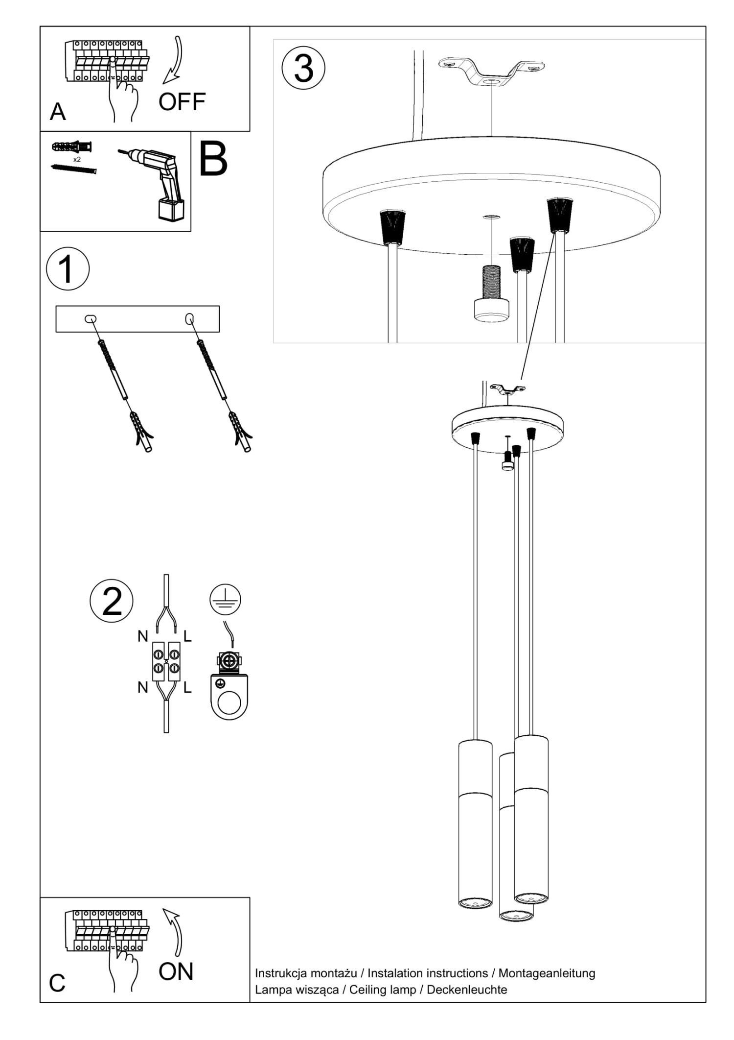 Lampe à suspendre Blanc Naturel 3-flamme GU10 Ø 20 cm Métal Bois