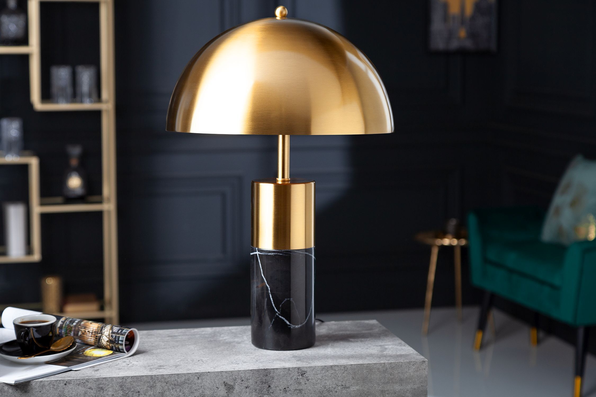 Lampe de table métal noir or liseuse E27 hauteur 52 cm