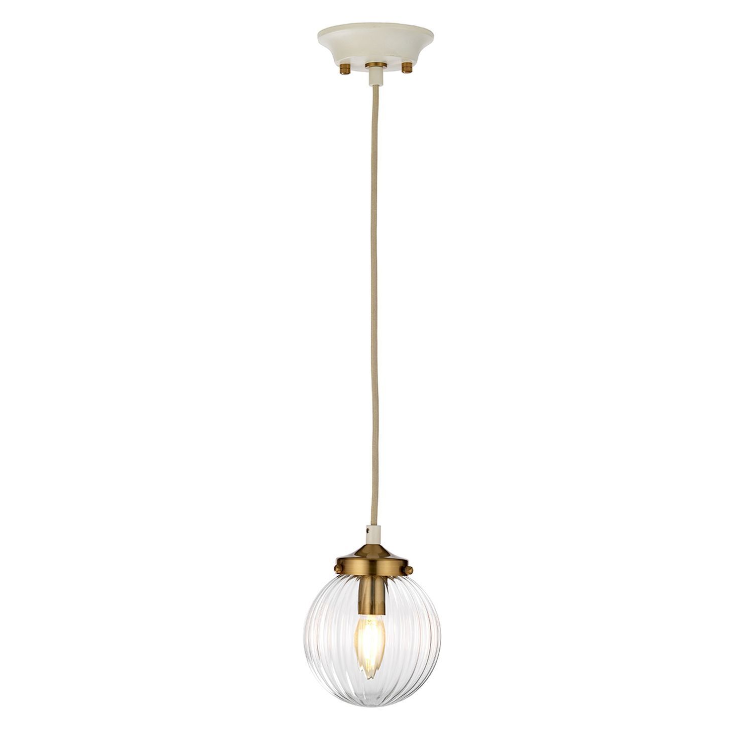 Lampe à suspendre verre en laiton crème E14 design vintage