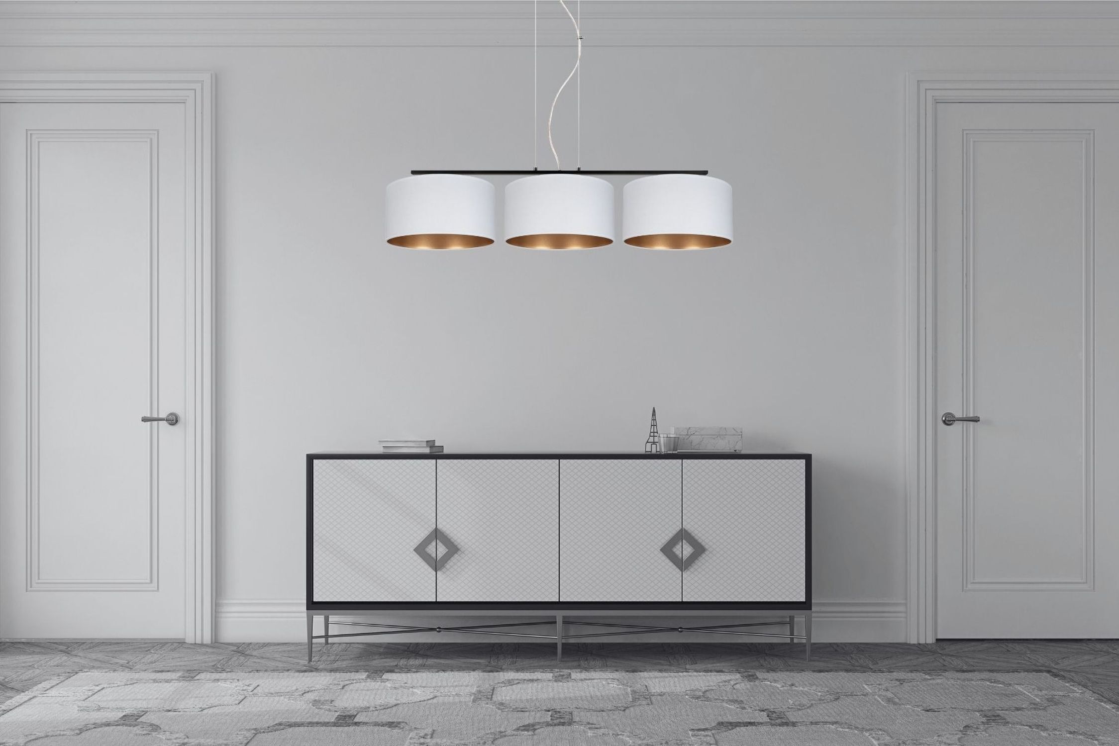 Suspension confortable tissu blanc or E27 3-flamme Anrichte, Lampe, Leuchte, Kronleuchter, Fußboden