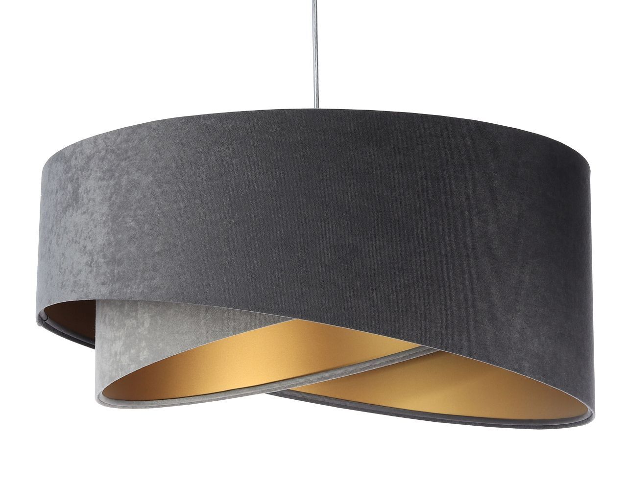 Pendelleuchte rund D: 50 cm Grau Gold E27 Stoffschirm Lampe