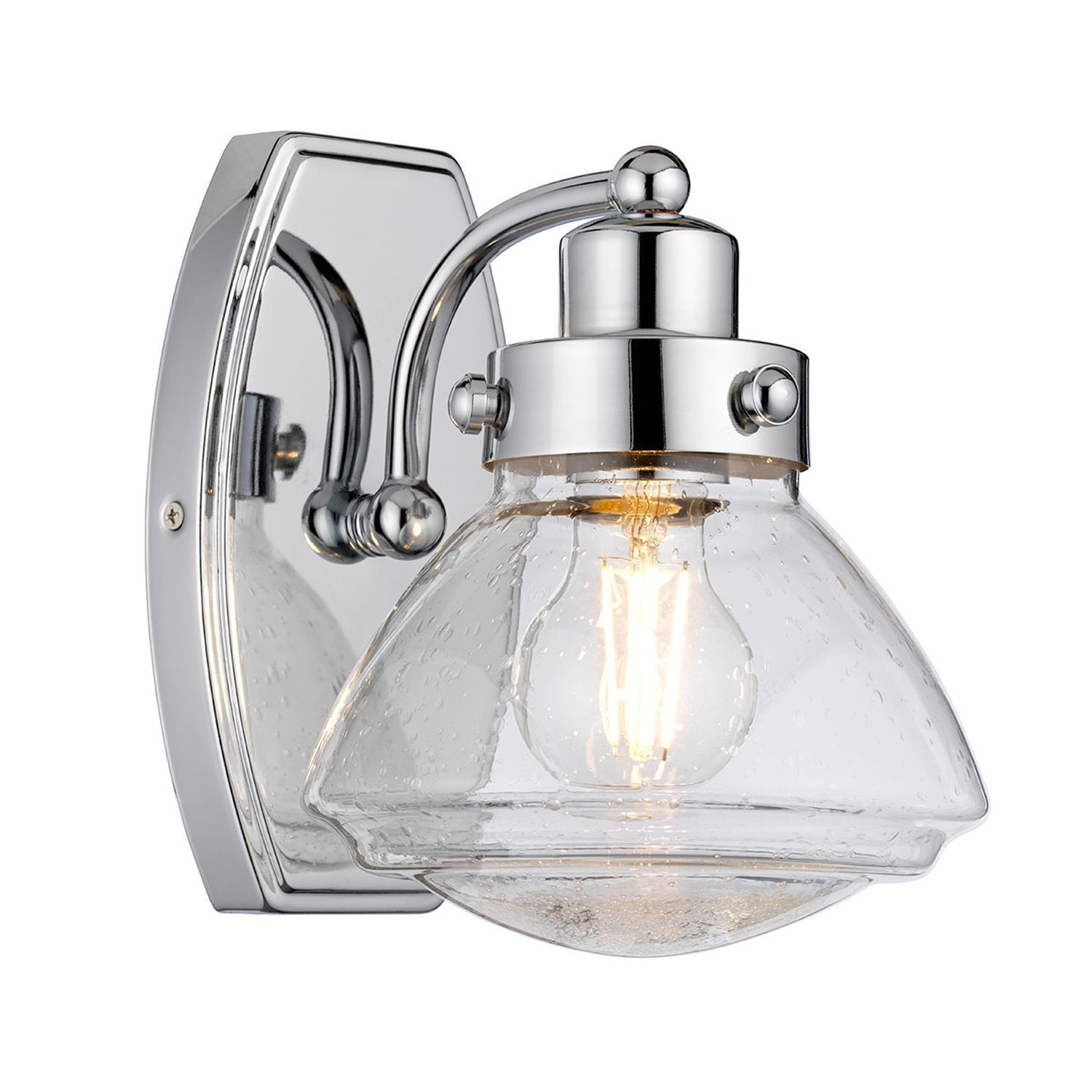 Wandleuchte, Glas-Lampe, Wandlampe, Chrom, Edison-Birne
