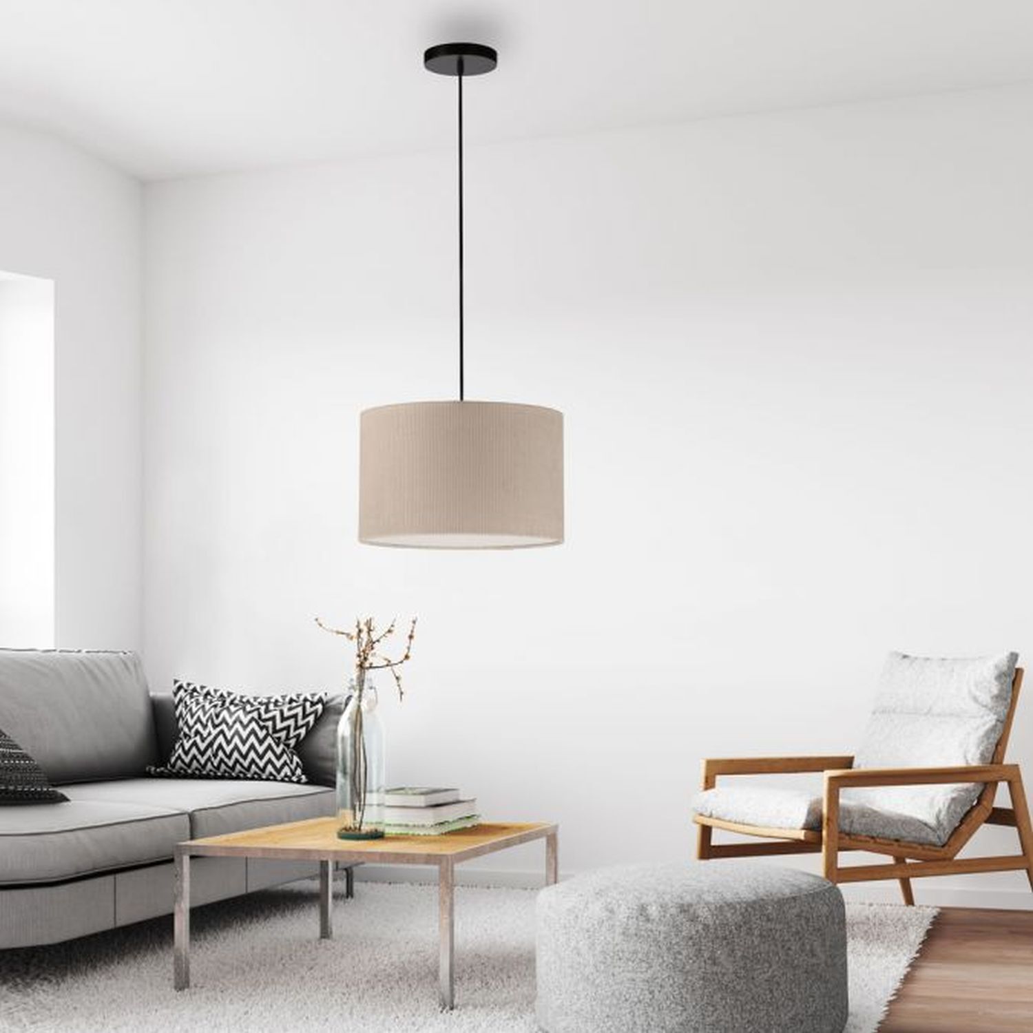 Tissu Lampe à suspendre anti-éblouissement Beige E27 Ø45 cm confortable