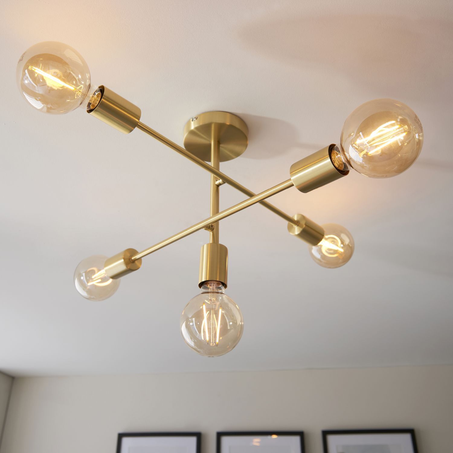 Lampe de plafonnier en métal L : 53 cm en laiton rétro pour 5x E27
