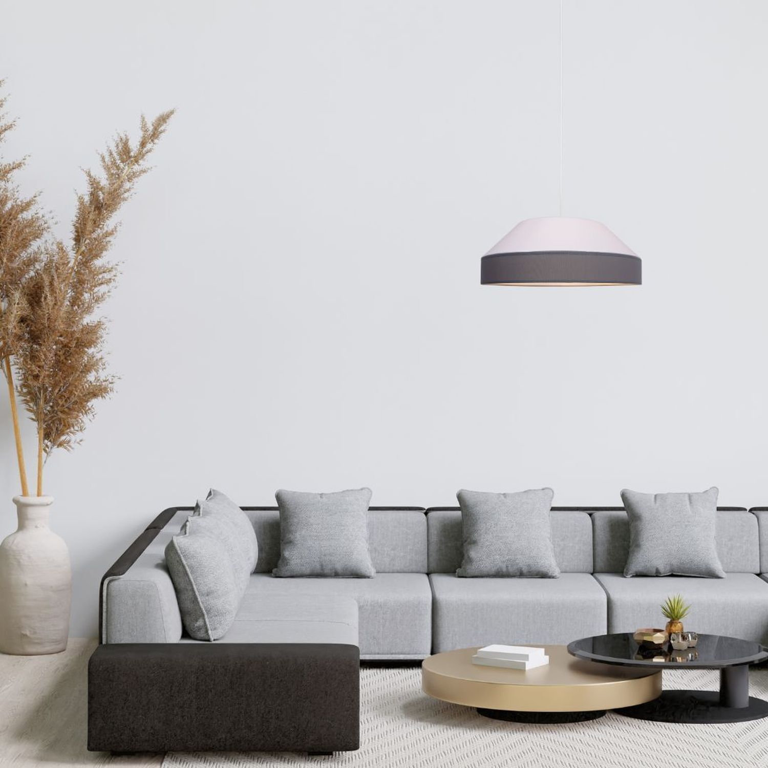Lampe à suspendre ronde Tissu Blanc Gris E27 Ø45 cm faible éblouissement