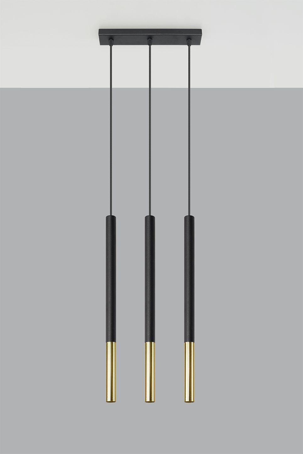 Lampe à suspendre métal noir or allongée 3 flammes G9