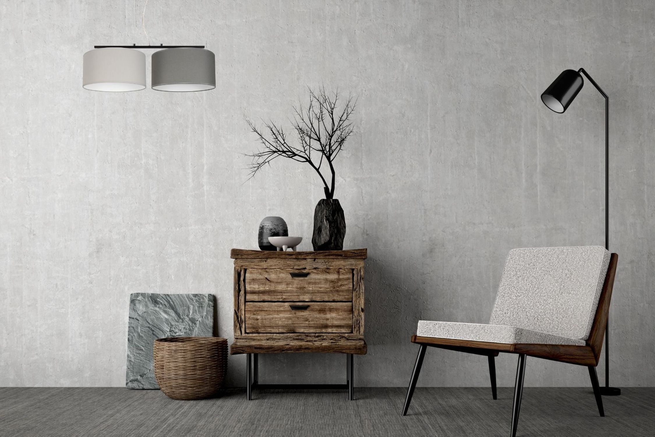 Suspension métal tissu E27 noir gris graphite