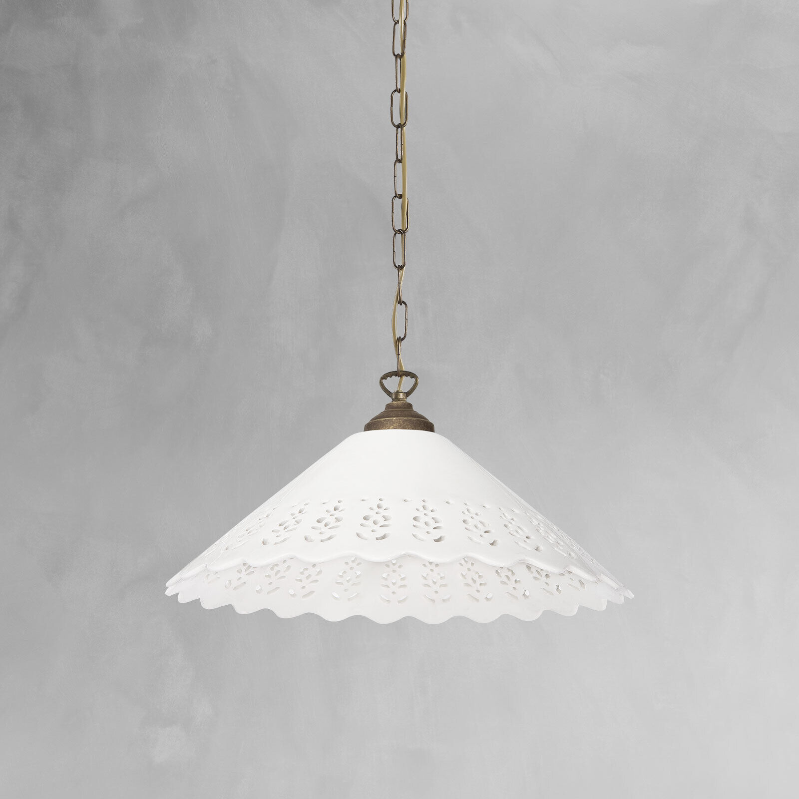 Lampe à suspendre céramique laiton Ø 40,5 cm blanc bronze antique E27 Leuchter, Lampe