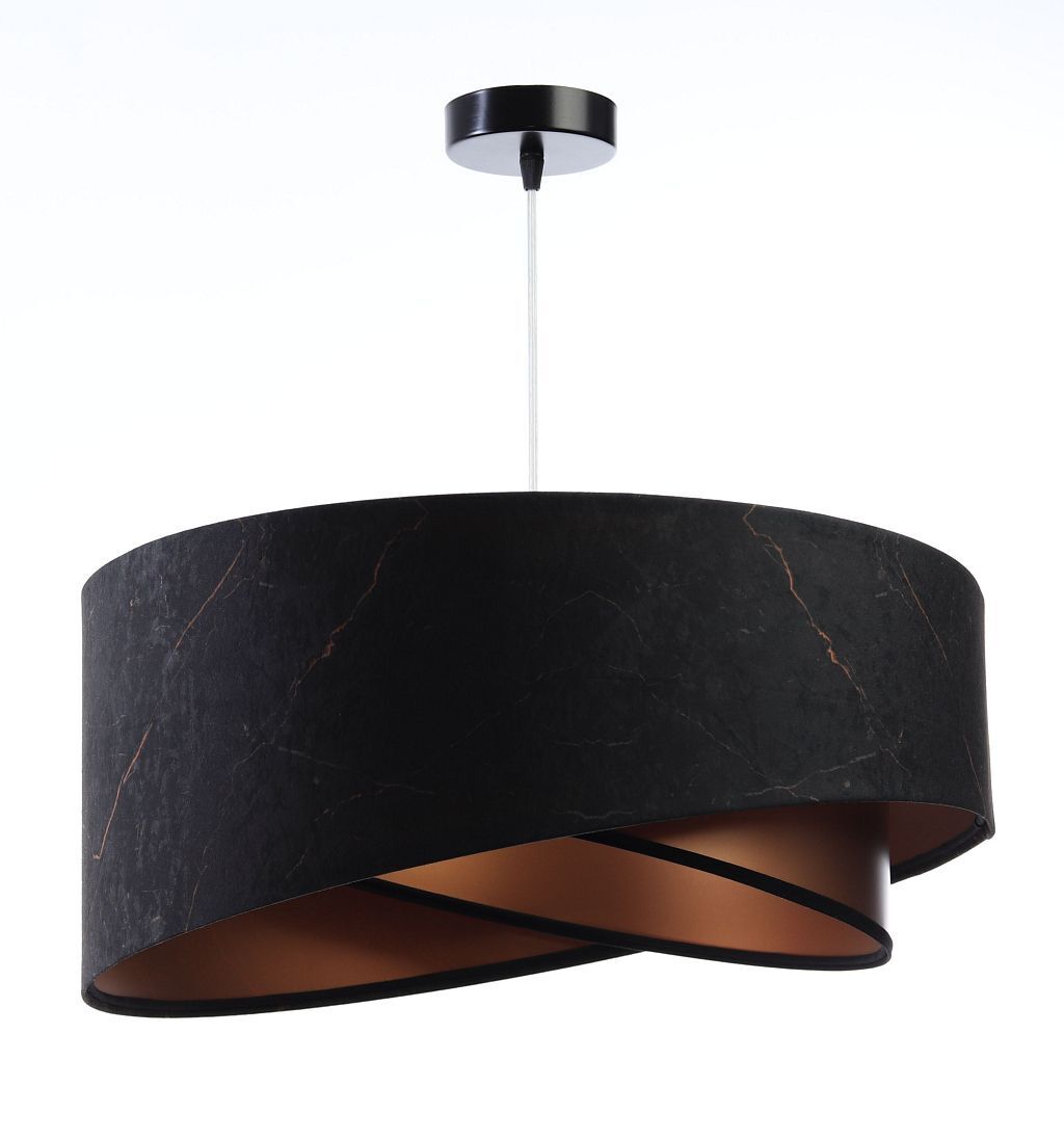 Suspension ronde tissu D : 50 cm E27 en noir cuivre