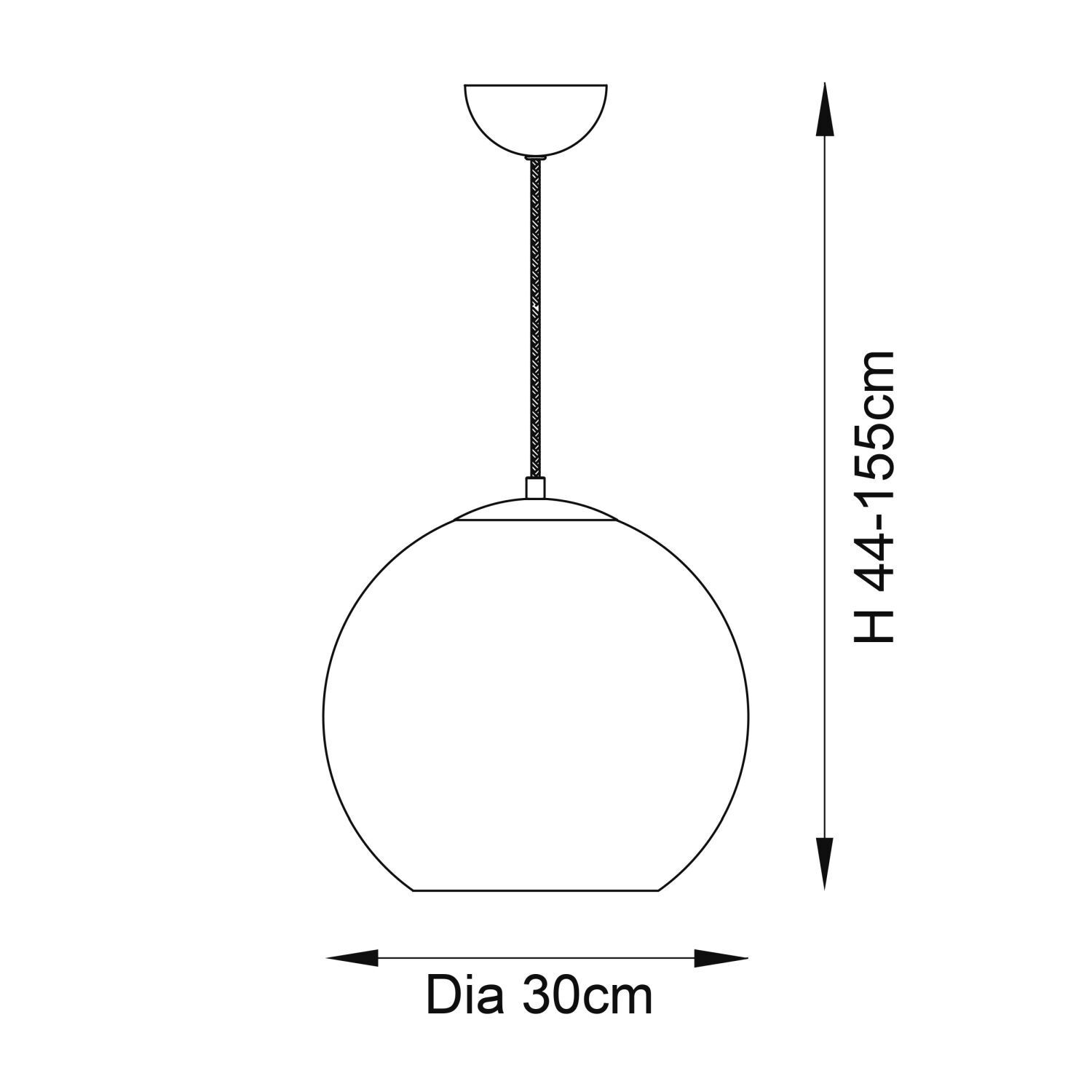 Suspension boule Ø 30 cm verre métal en noir cuivre E27
