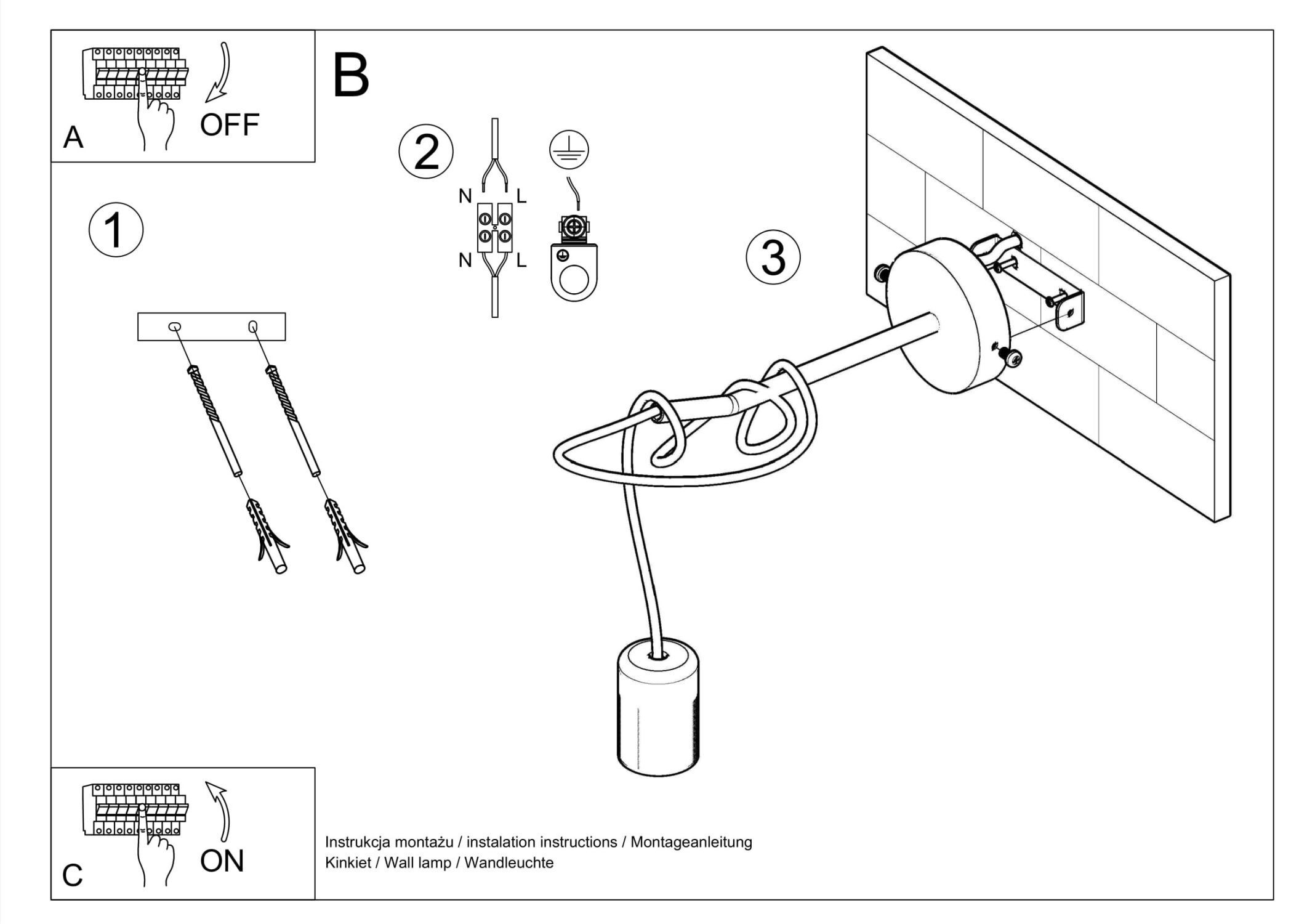 wandleuchte-wandlampe-bombilla-1-flammig-schwarz-retro-78-innen-5 Kabel, Lampe, Wandlampe, Montageanleitung, Kinkiet