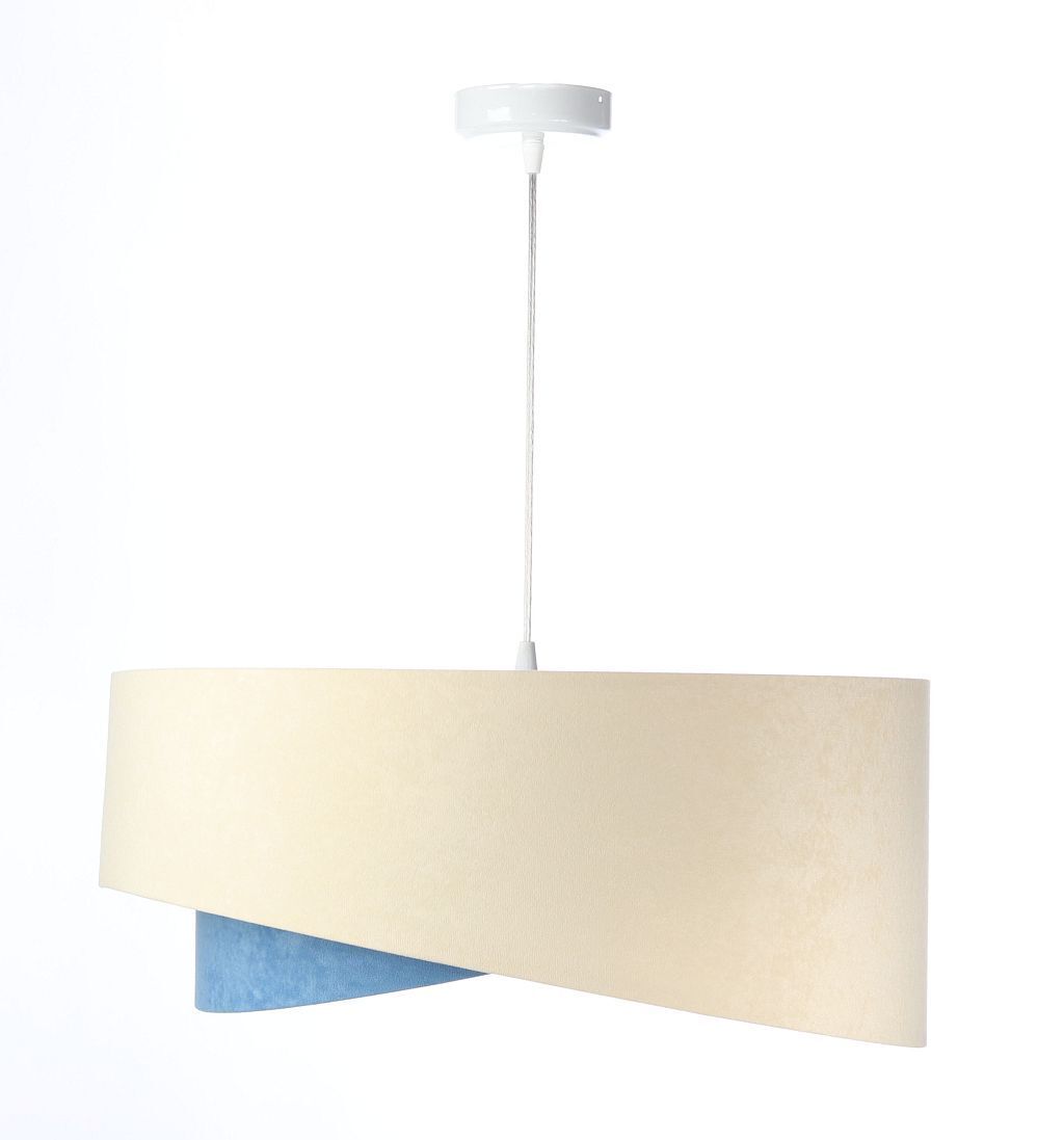 Suspension Tissu aspect velours rond Ø 50 cm E27 Crème Bleu