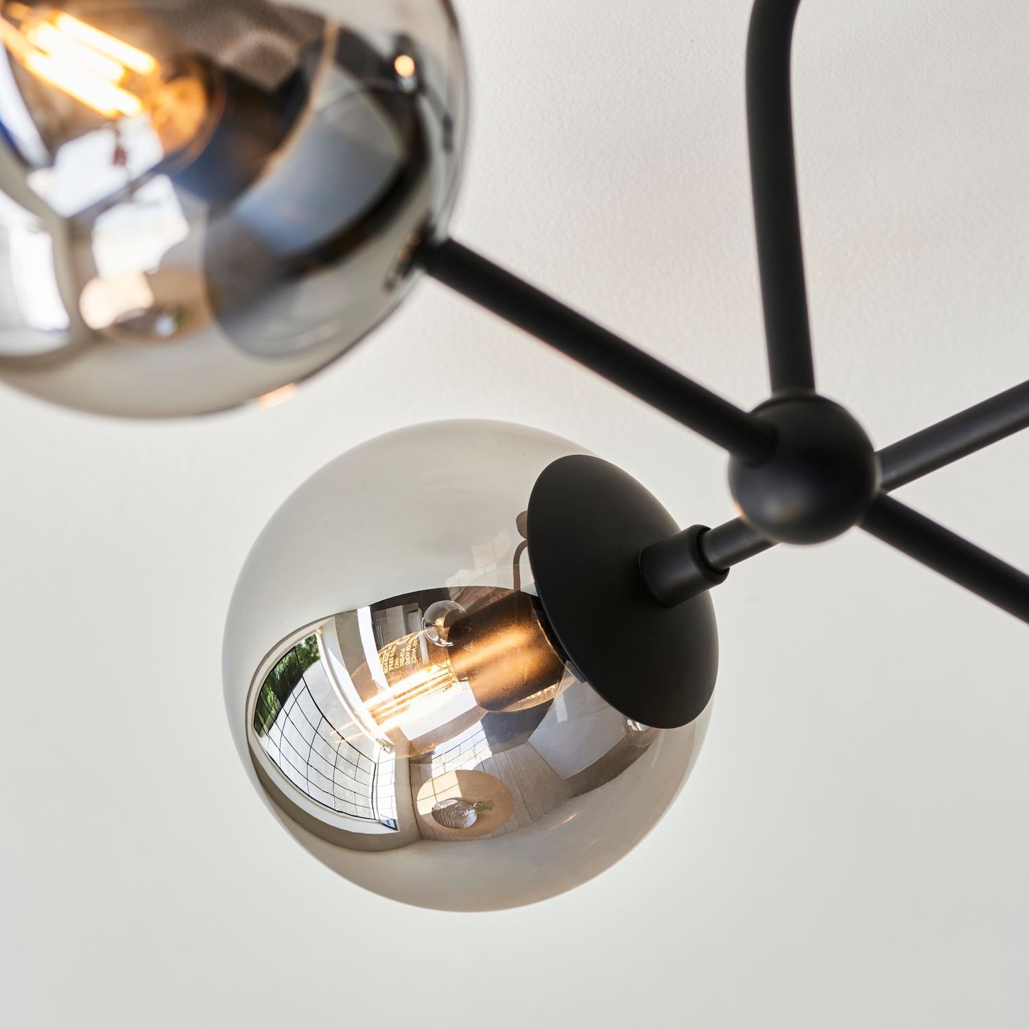 Lampe de plafonnier métal verre fumé L : 70,5 cm noir gris 4x E14