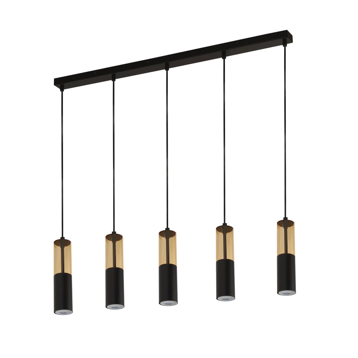 Suspension à 5 flammes L : 93,5 cm Noir Ambre GU10