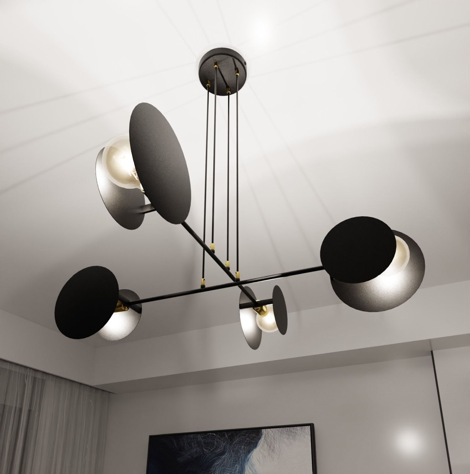 Lampe à suspendre noire métal ajustable 4x E27 Moderne