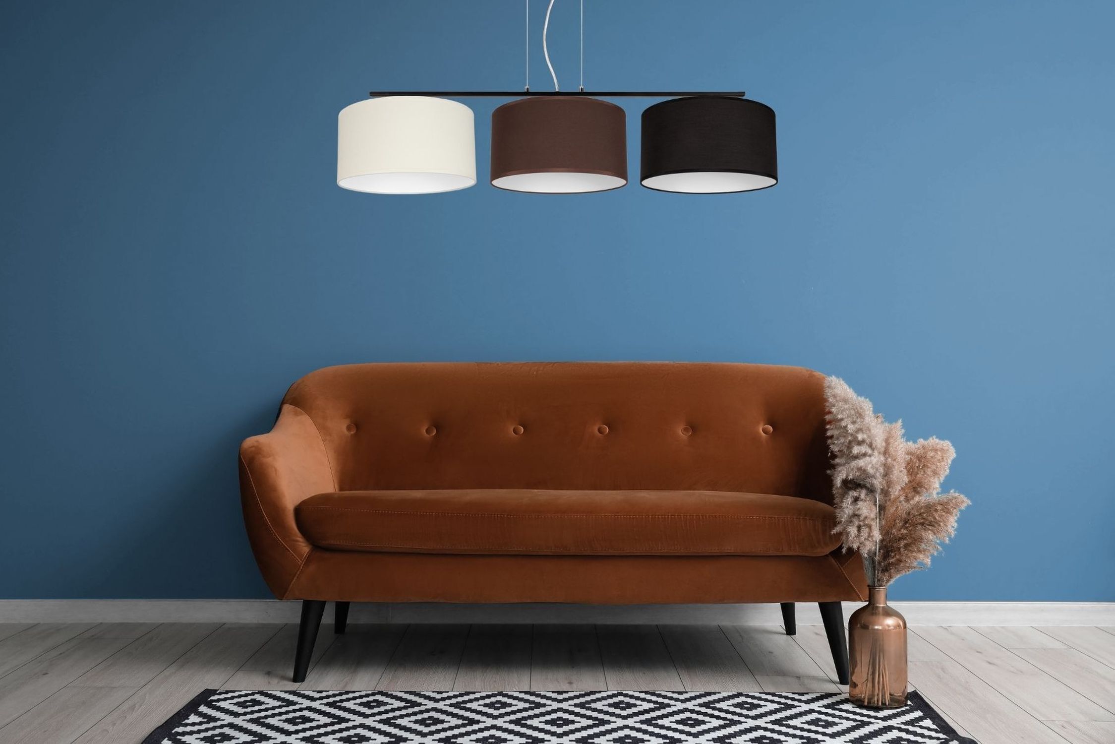 Hängelampe Stoff Weiß Braun Schwarz E27 100 cm lang Sofa, Velvet, Braun, Sitzecke, Wohnzimmer