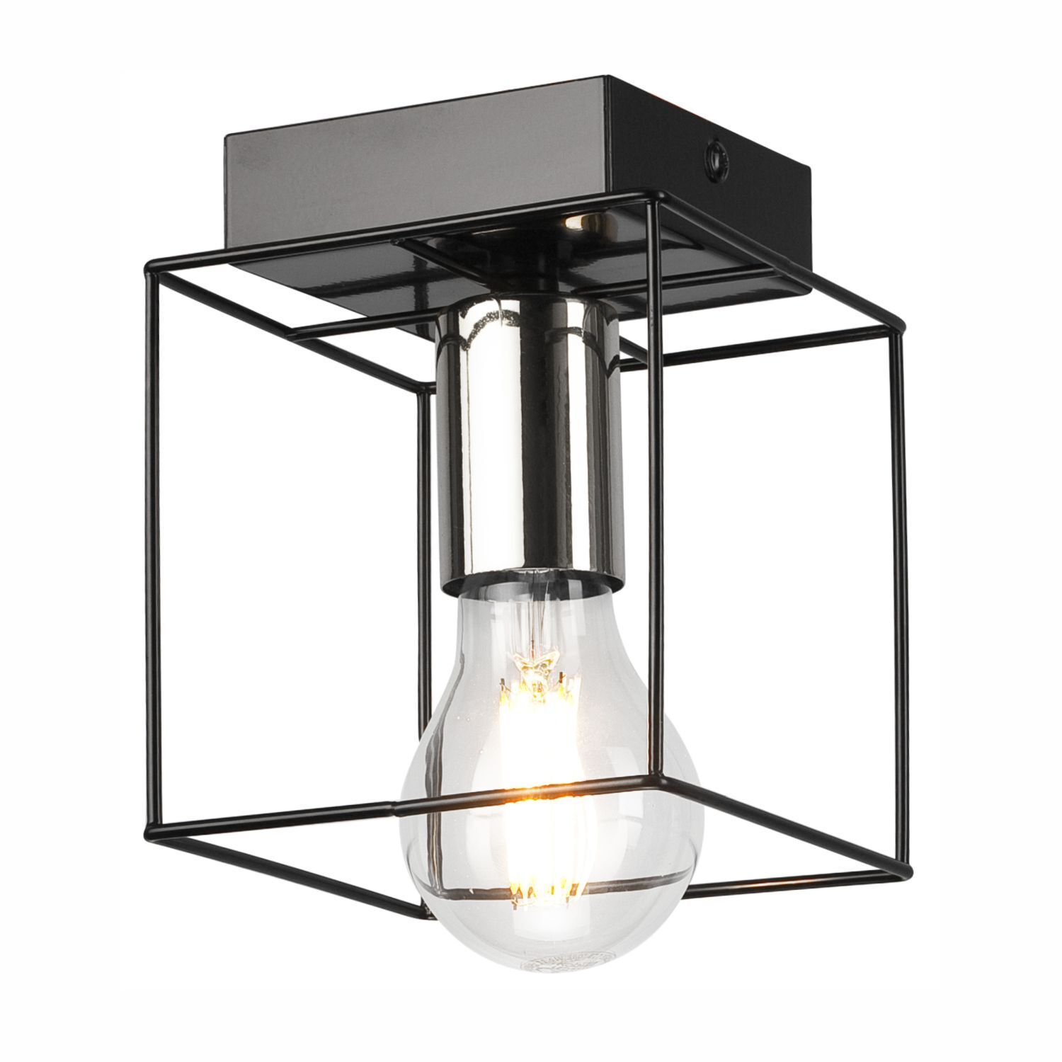 Plafonnier métal carré noir chrome L : 13 cm pour E27