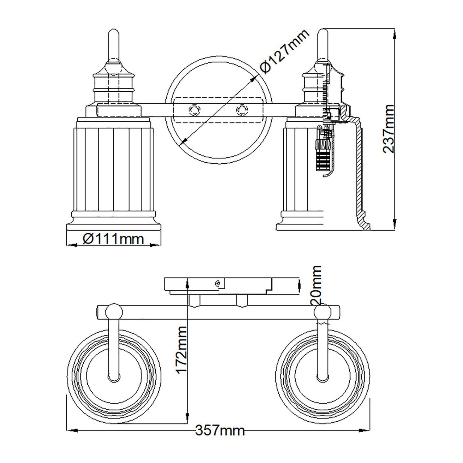 Lampe Art Nouveau Salle de Bains LED G9 L : 35,7 cm Chrome Blanc IP44 Diagramm, Handlung, CAD-Diagramm, Rad