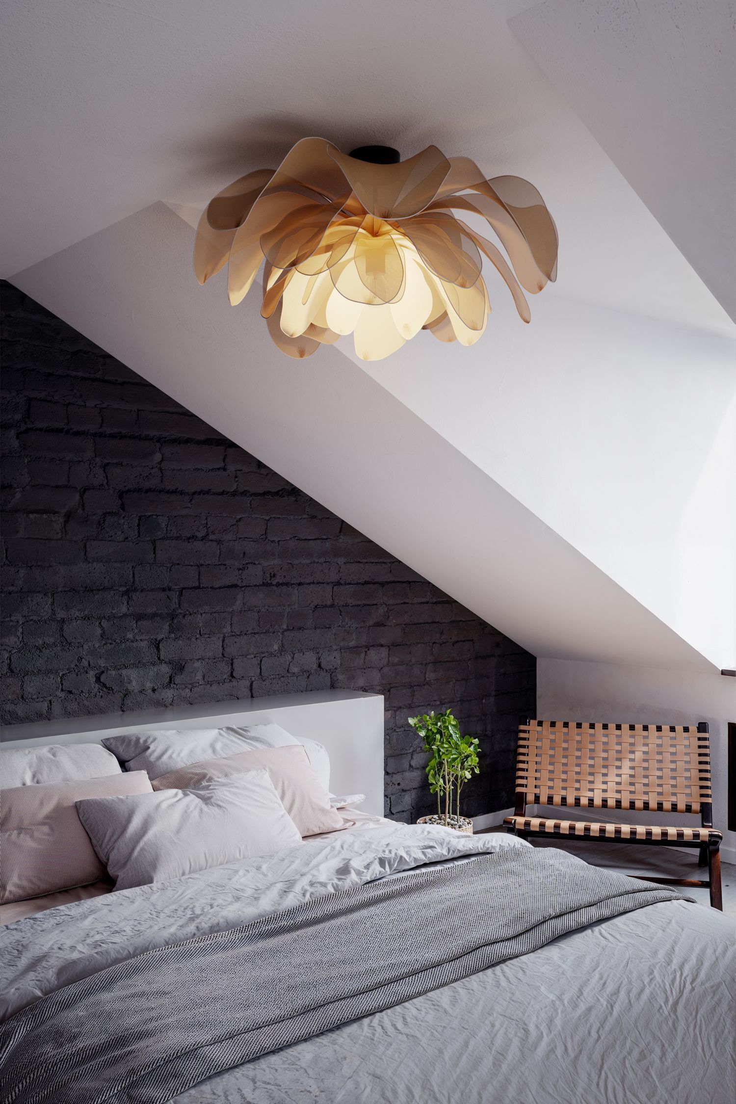 Lampe de plafonnier tissu métal L : 80 cm flexible en naturel E27 Drinnen, Innenarchitektur, Inneneinrichtung