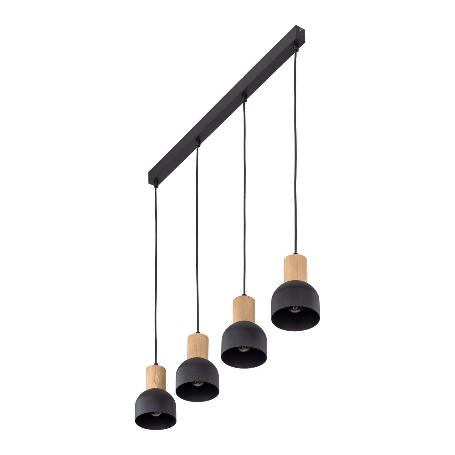 Suspension métal bois E27 noir bois 4 flammes