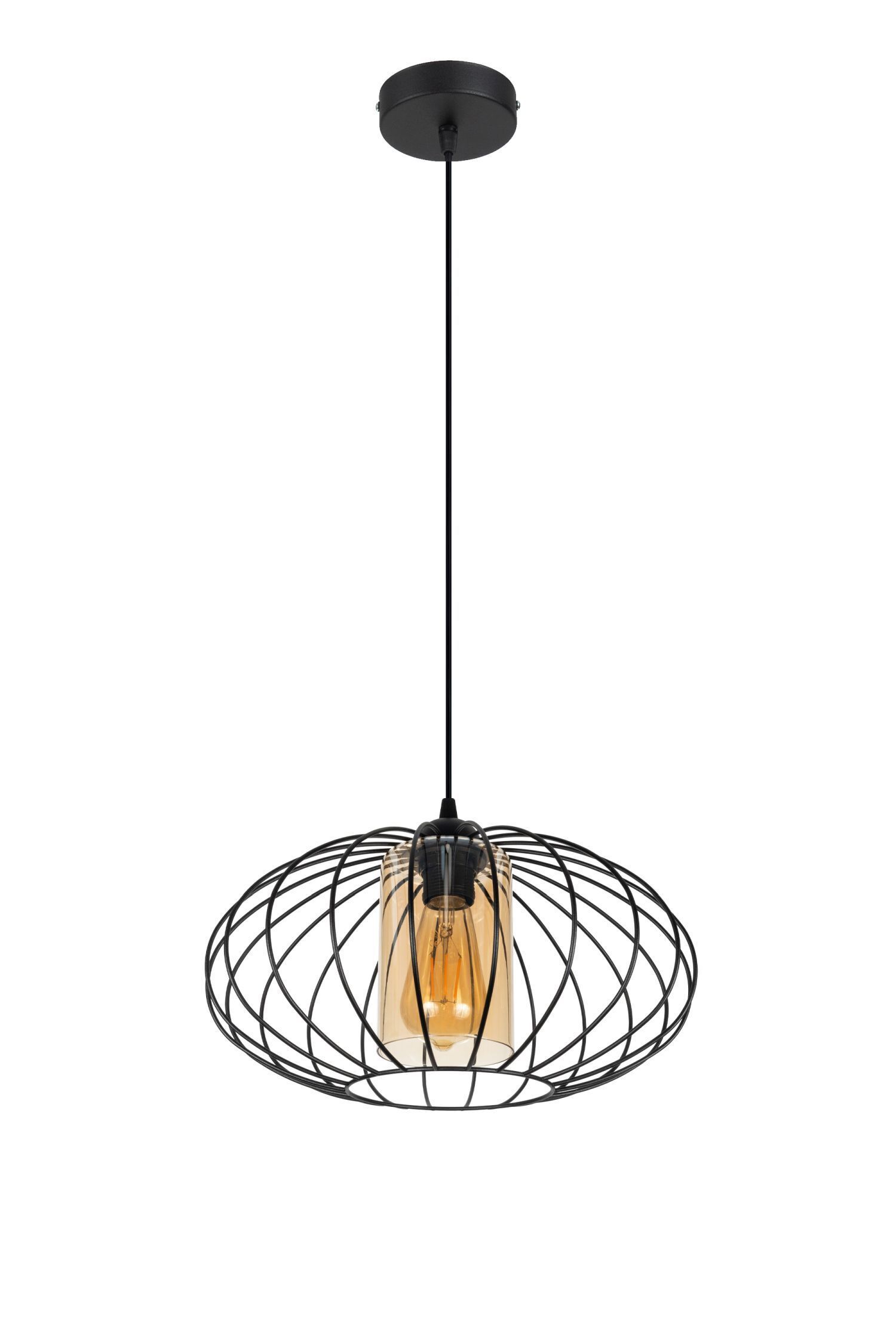 pendant light, wire cage, black, bulb, hanging light