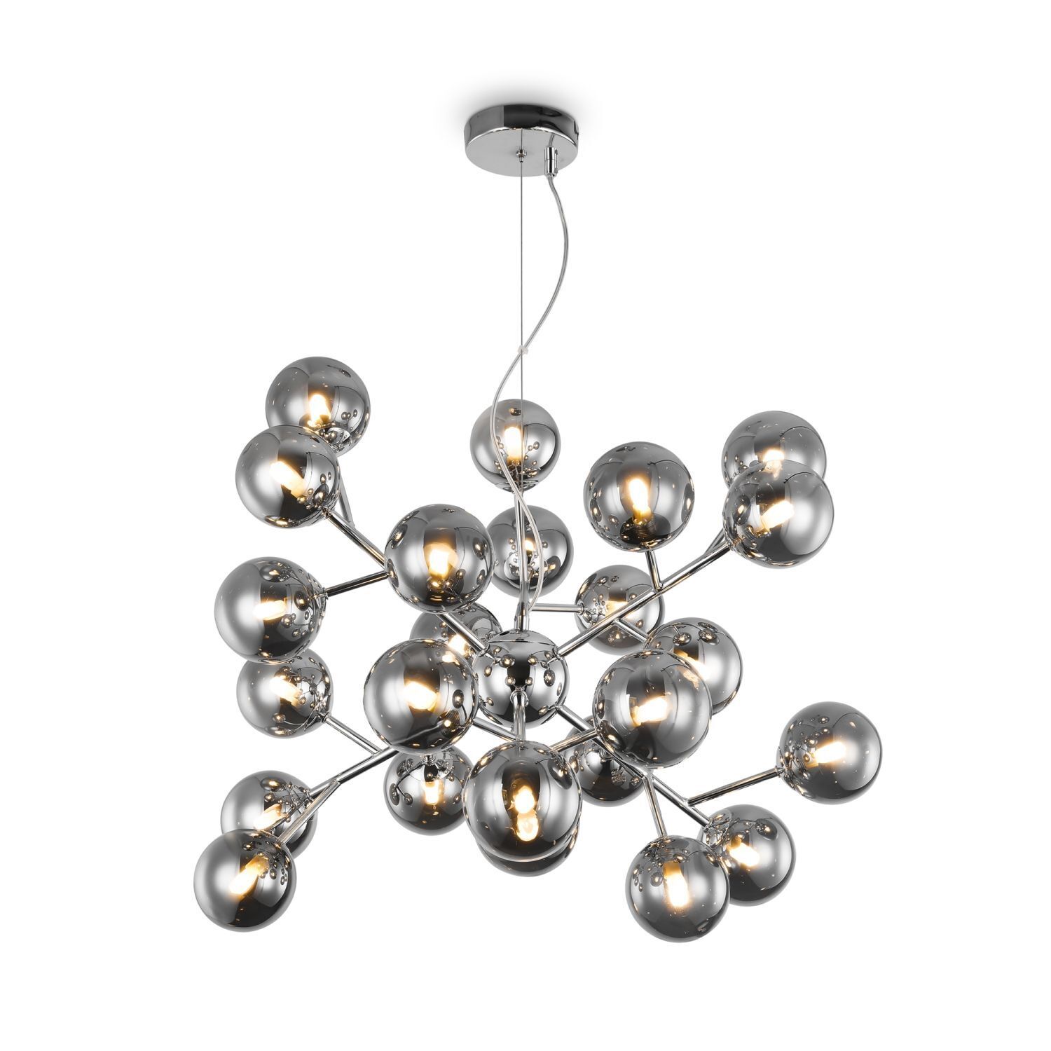 Suspension Métal Verre fumé L : 65 cm Chrome Gris fumé