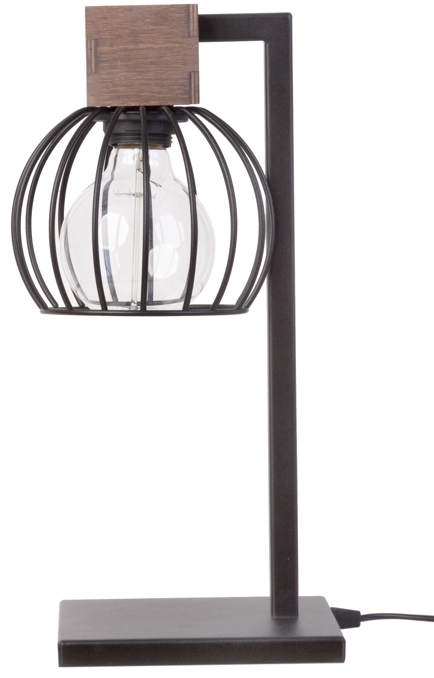 Lampe de table noire bois métal confortable 39 cm rétro