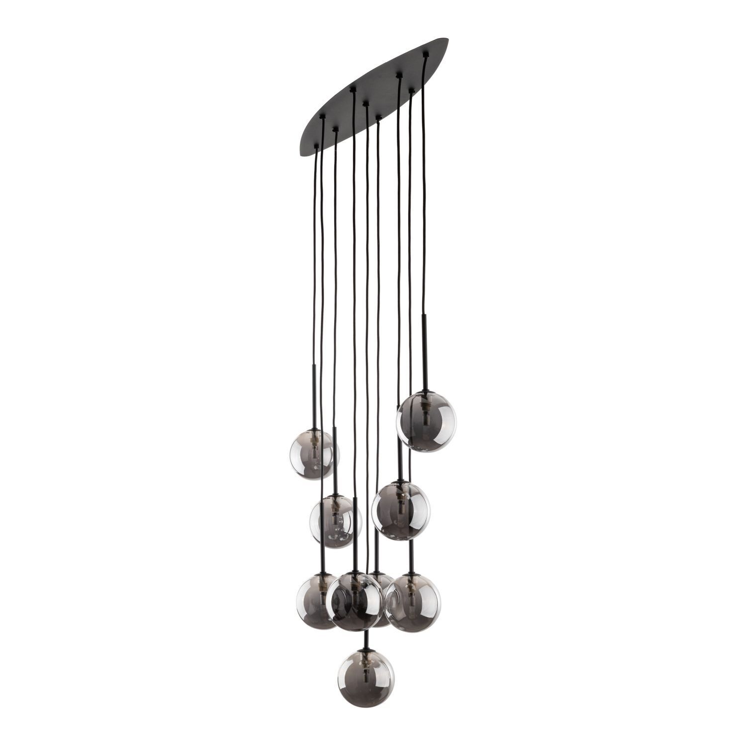 Lampe à suspendre verre fumé métal hauteur réglable noir gris