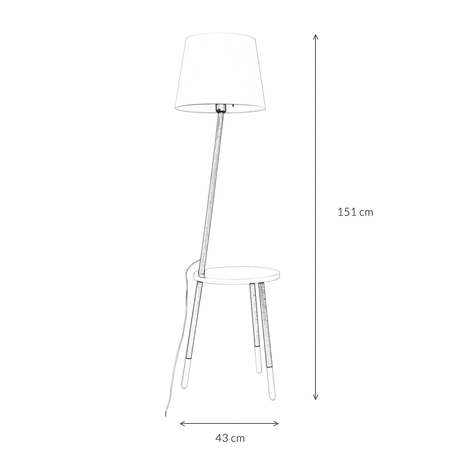 Lampadaire tripode LAMA bois tissu blanc avec tablette