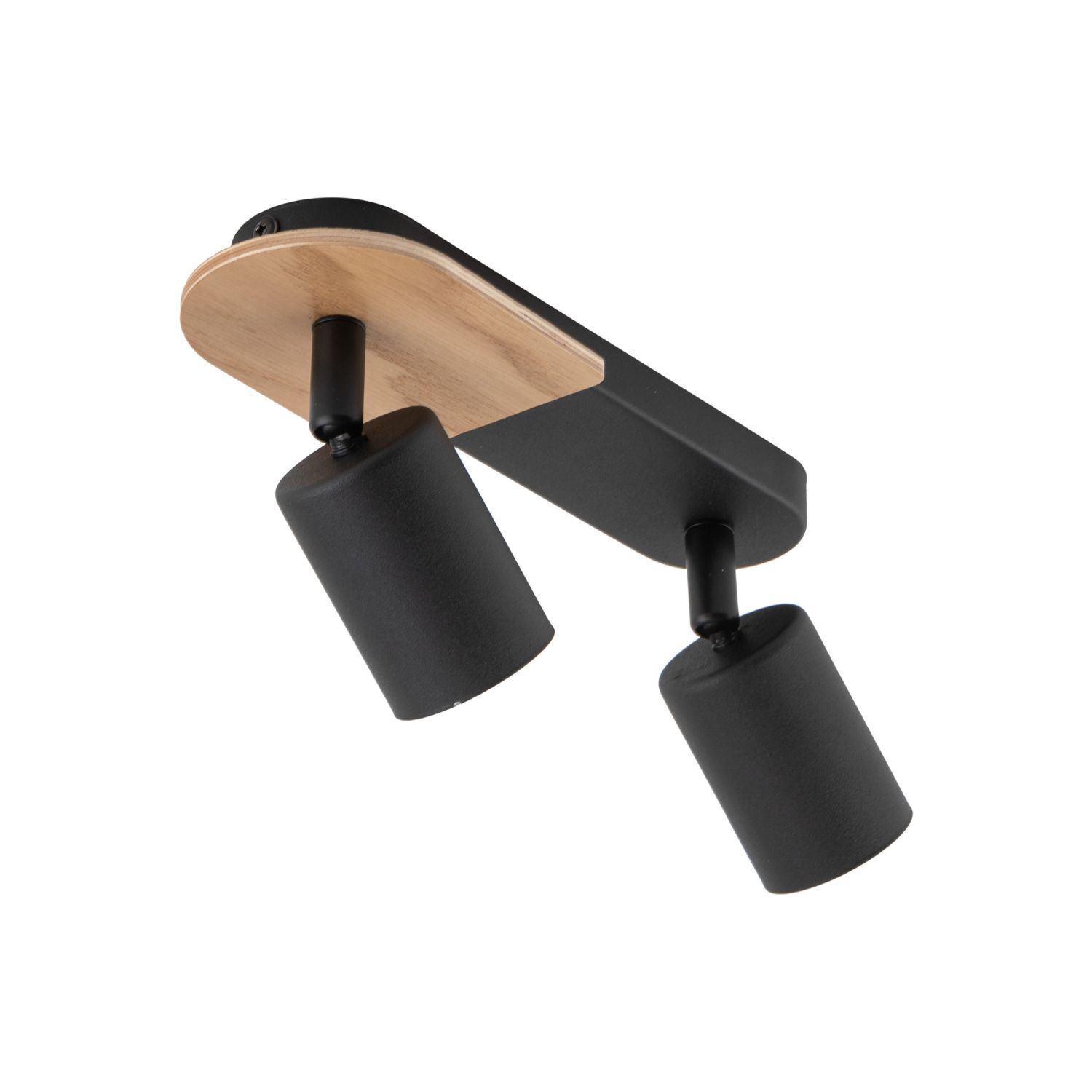 Plafonnier 2 flammes métal bois noir naturel 35 cm
